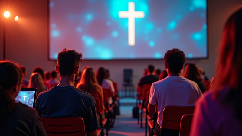 2025: The Rise of Digital Religion and Its Impact on Christian Spiritual Growth, Concept art for illustrative purpose, tags: die auf wachstum - Monok