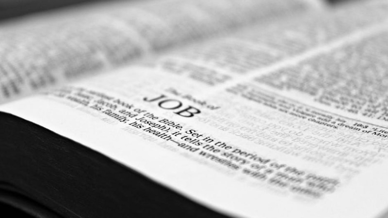 Close-up black and white image focusing on a Bible page with the Book of Job. - Close-up black and white image focusing on a Bible page with the Book of Job., tags: euren glauben - pexel